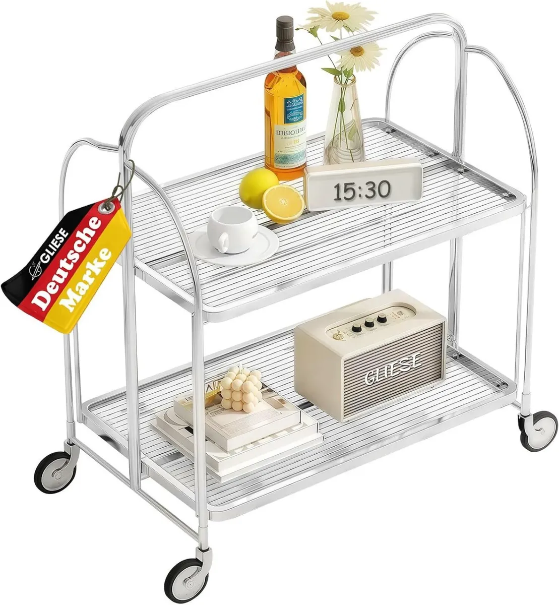 Folding Serving Trolley with Wheels 2 Tier Clear - Image 1