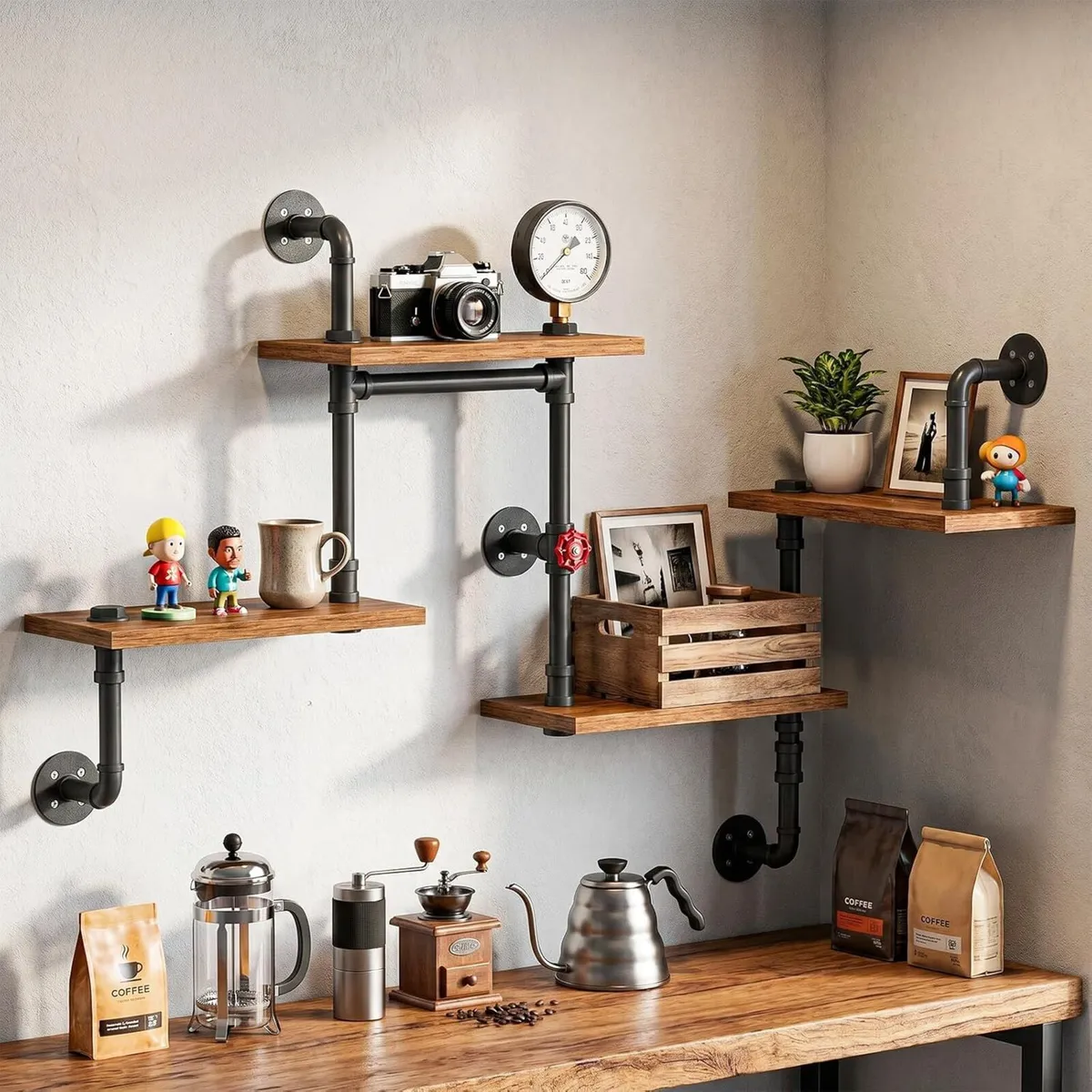 Industrial Vintage Pipe Shelf Desin Gbookshelf - Image 1