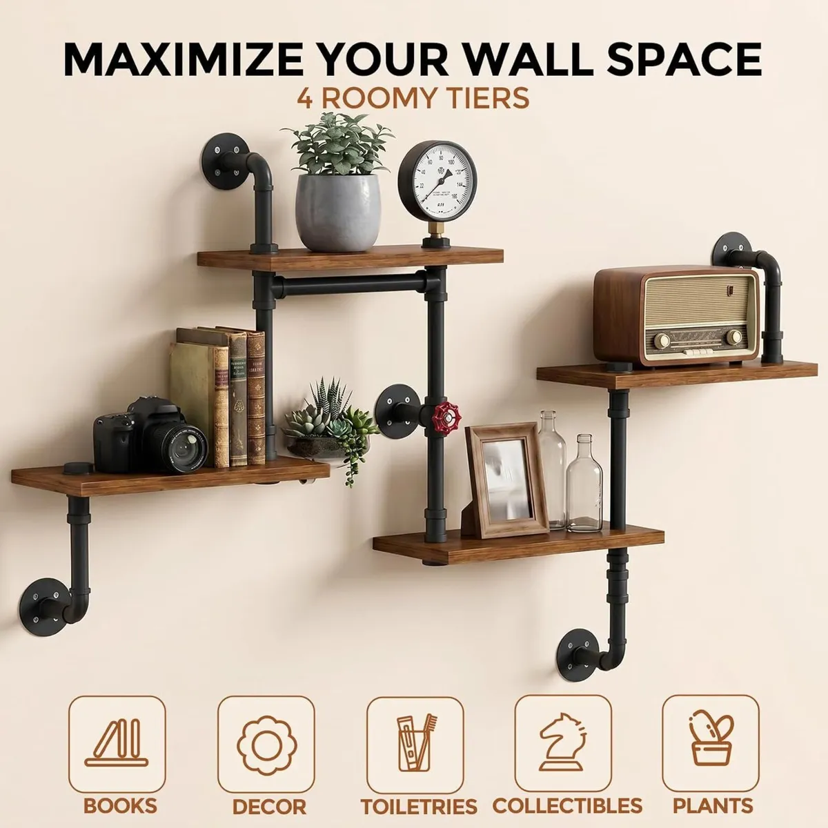 Industrial Vintage Pipe Shelf Desin Gbookshelf - Image 4