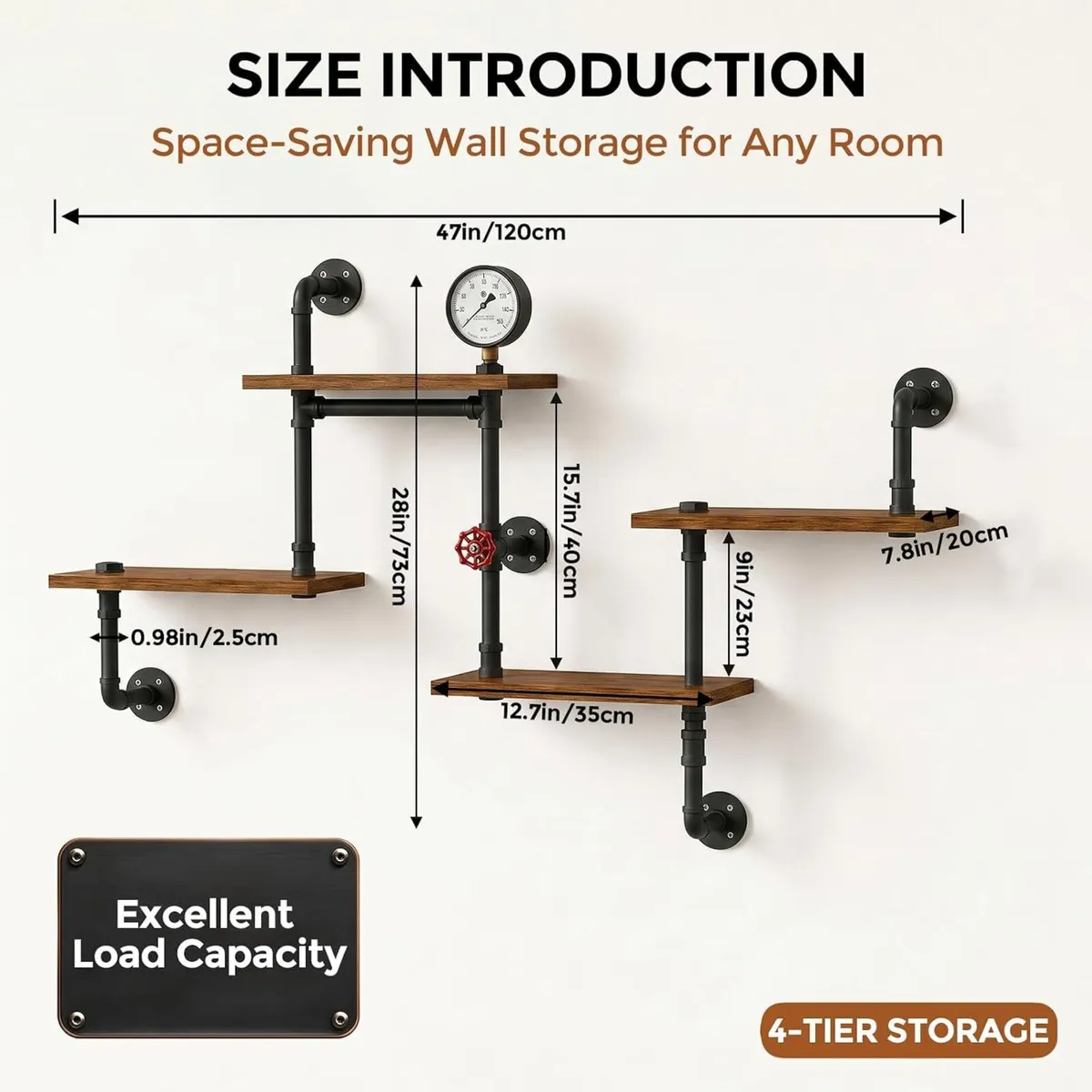 Industrial Vintage Pipe Shelf Desin Gbookshelf - Image 2