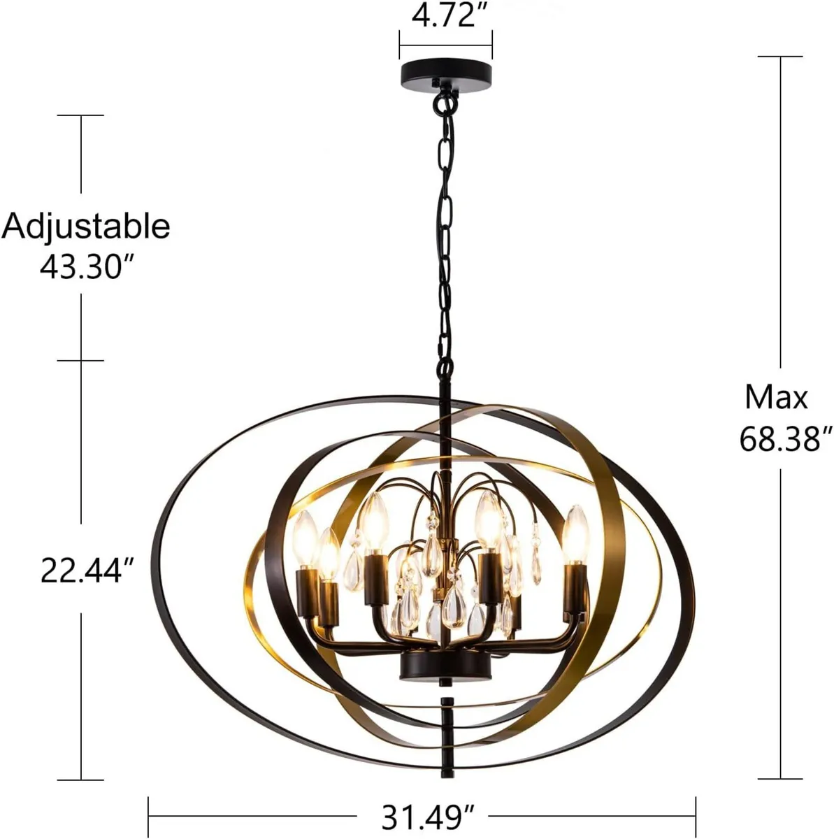 Crystal Chandelier 6-Light Pendant Light - Image 2