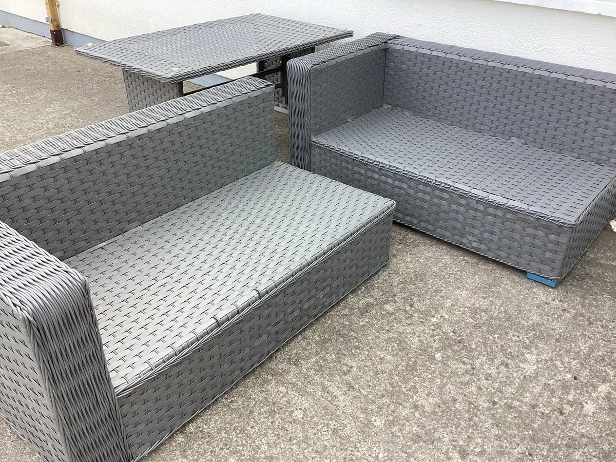 Grey Rathan corner sofa and table set - Image 2
