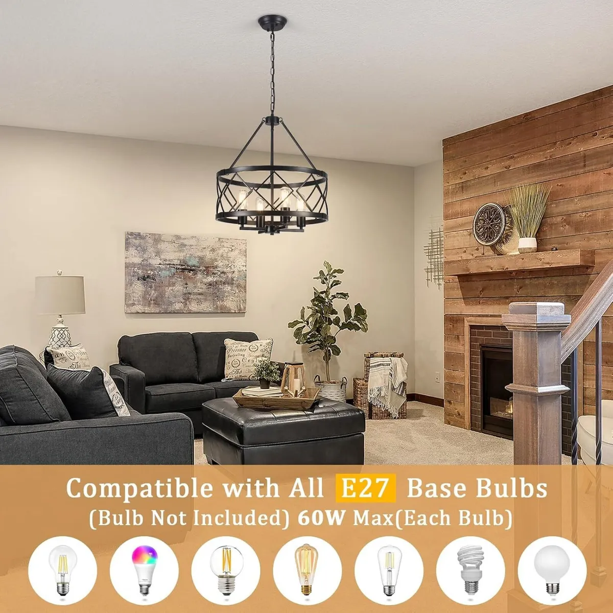 4- Chandelier Farmhouse Metal Ceiling Light - Image 3
