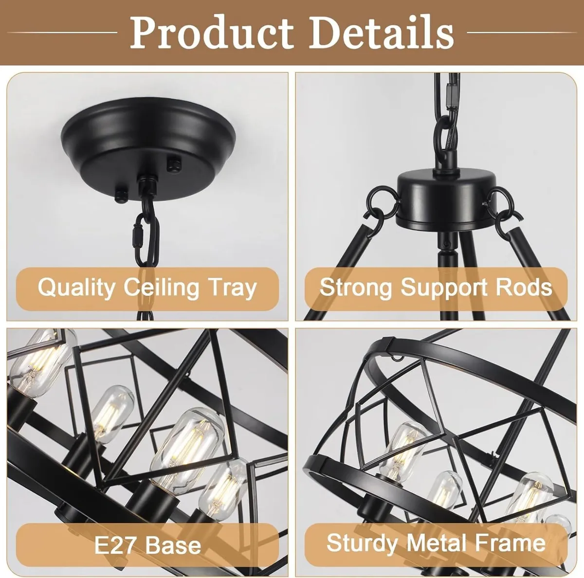 4- Chandelier Farmhouse Metal Ceiling Light - Image 4