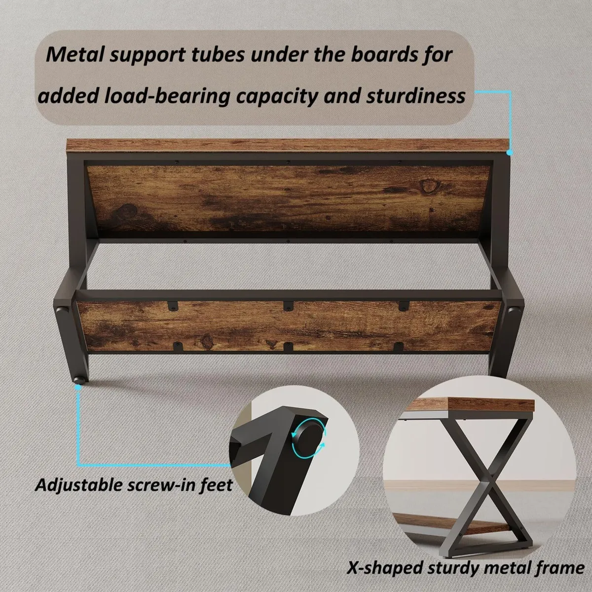 Entryway Bench with Storage Industrial Wood Metal - Image 3