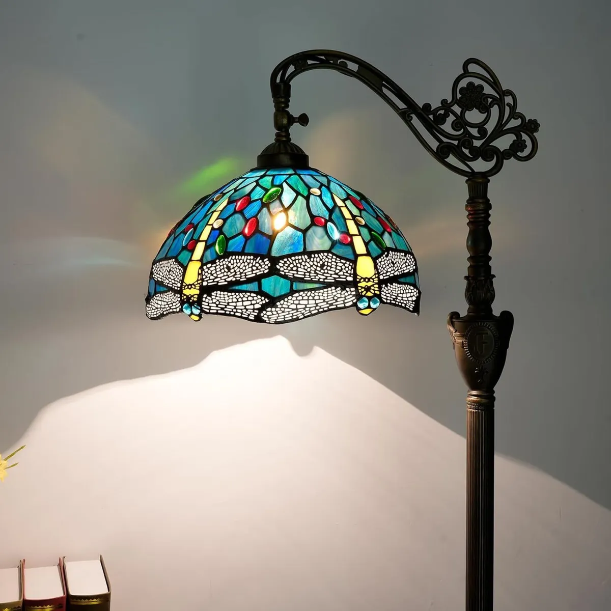 Tiffany Floor Lamp Vintage Standing Dragonfly - Image 1
