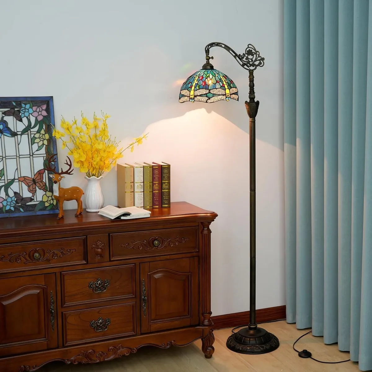Tiffany Floor Lamp Vintage Standing Dragonfly - Image 3
