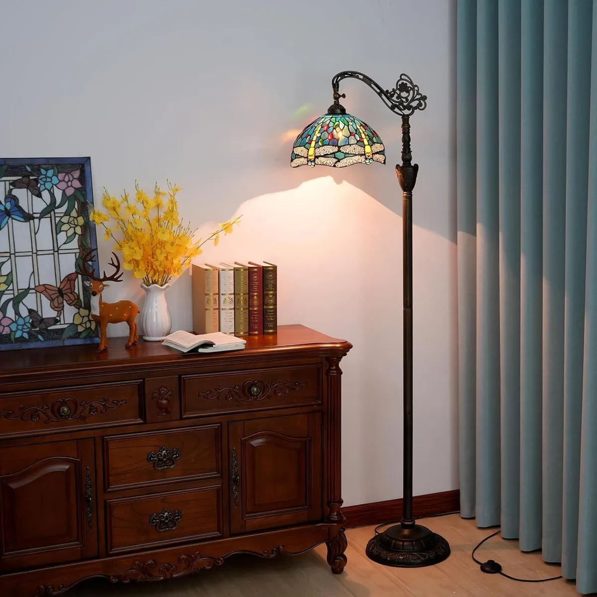 Tiffany Floor Lamp Vintage Standing Dragonfly - Image 4