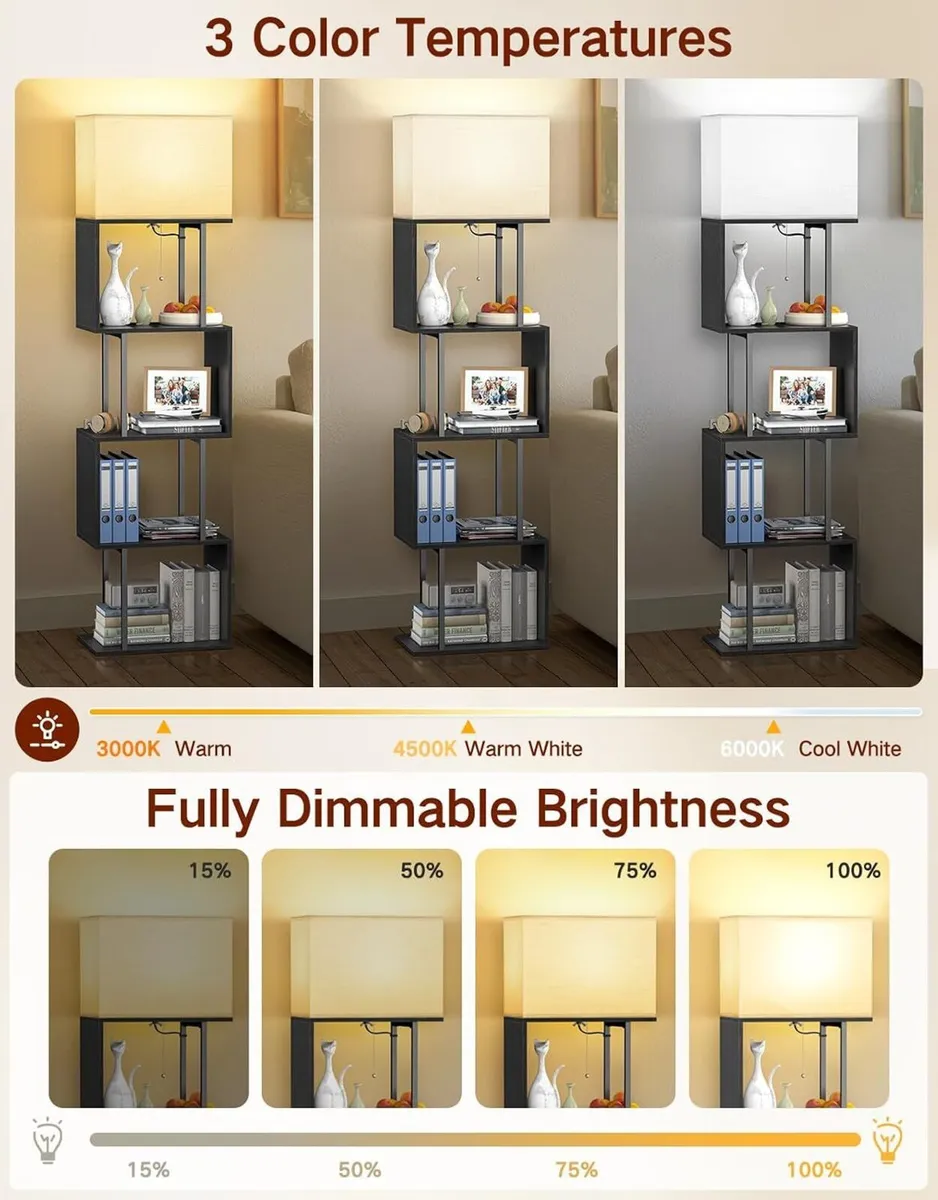 5-Tier Floor Lamp with Shelves Remote Dimmable - Image 3