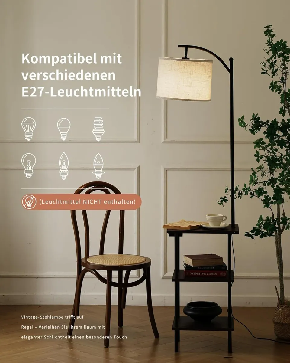 Vintage Floor Lamp with Shelves Wooden Side End - Image 4