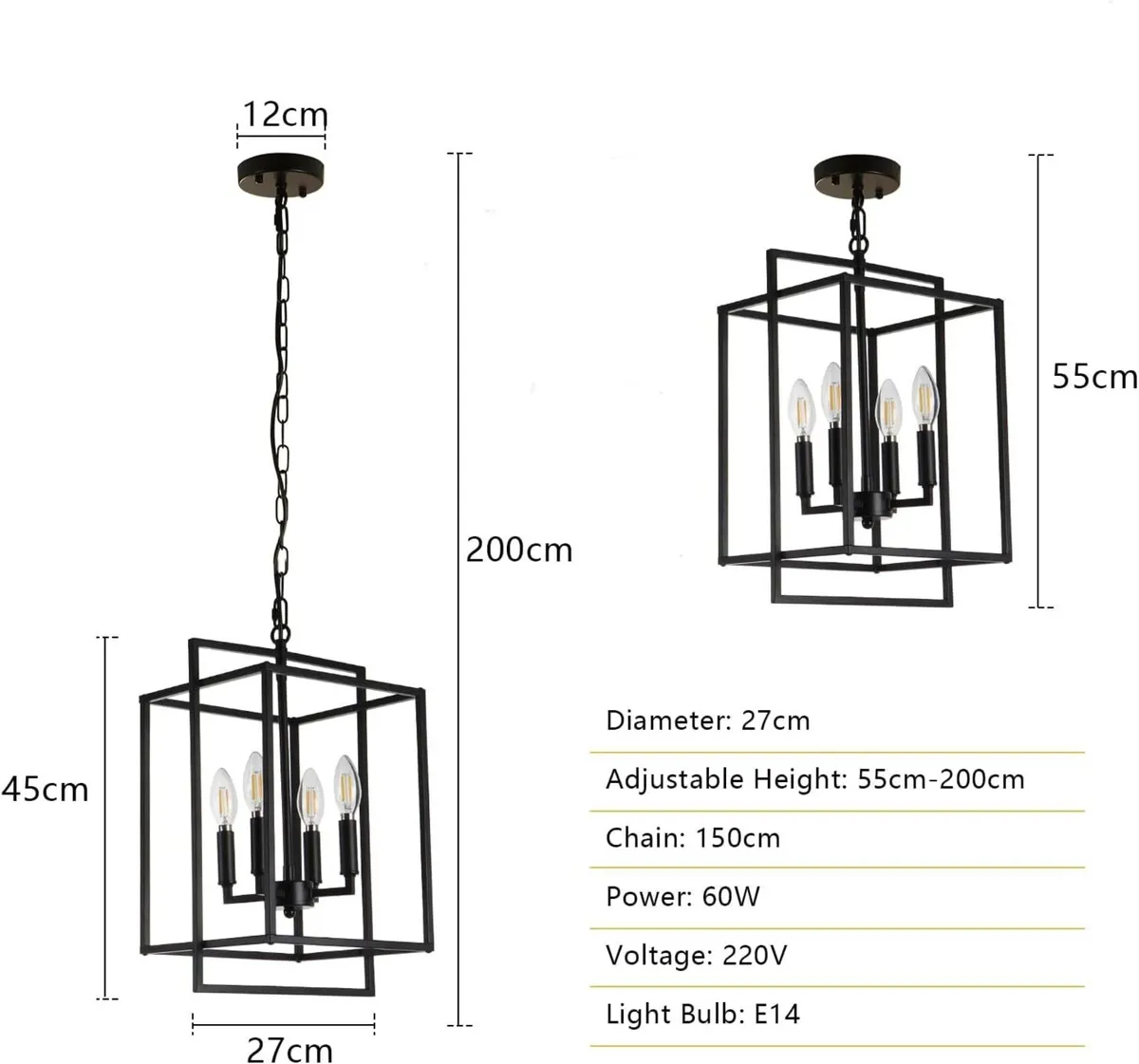 Modern Chandelier 4-Light Farmhouse Rustic - Image 2