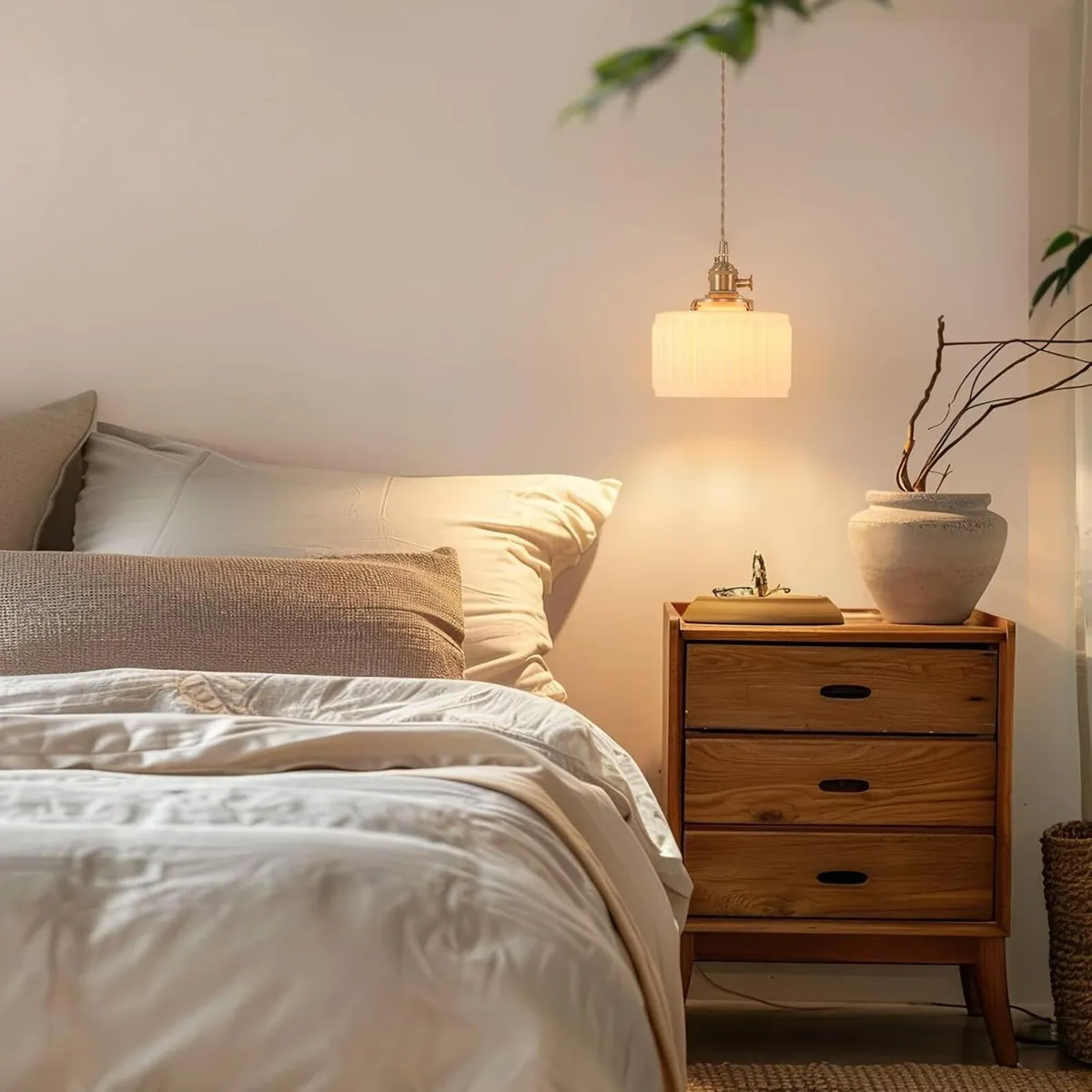 Pendant Light with Striped Glass Lampshade Brass - Image 4