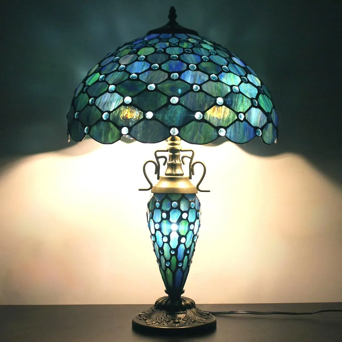 Tiffany Table Lamp Stained Glass 16x16x24 Inch Sea - Image 1