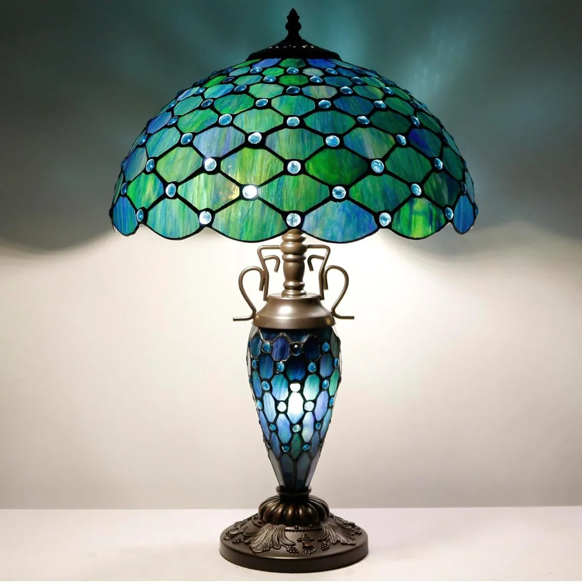 Tiffany Table Lamp Stained Glass 16x16x24 Inch Sea - Image 2