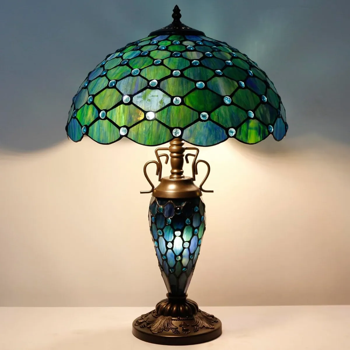 Tiffany Table Lamp Stained Glass 16x16x24 Inch Sea - Image 3