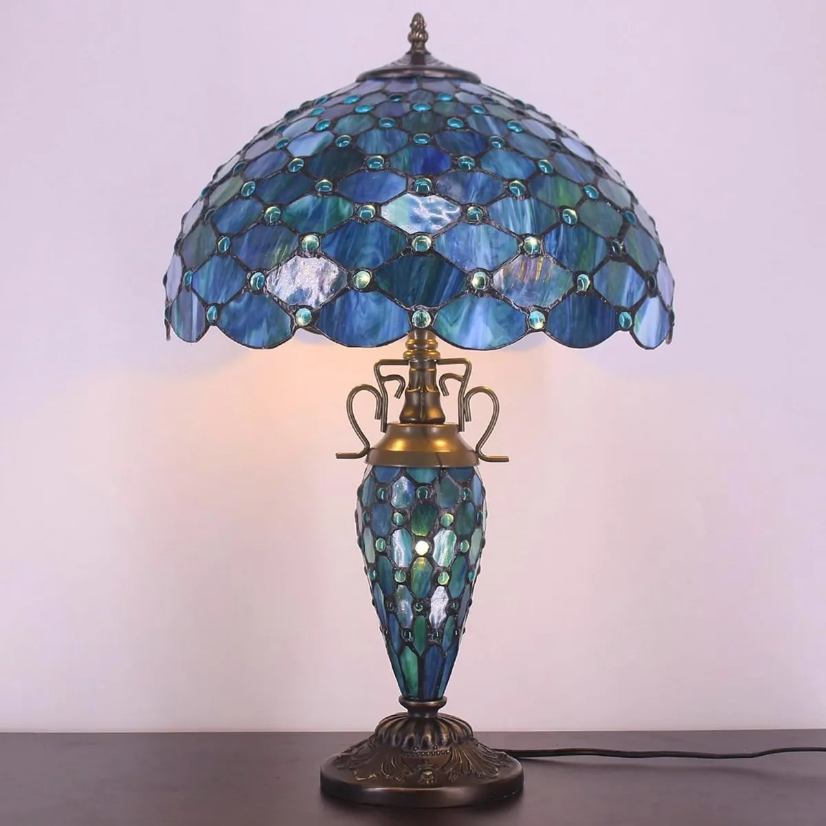 Tiffany Table Lamp Stained Glass 16x16x24 Inch Sea - Image 4