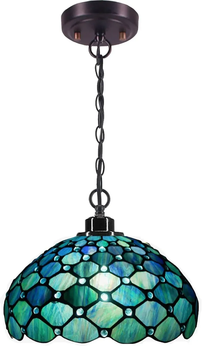 Tiffany Pendant Light Sea Pearl Stained Glass - Image 1