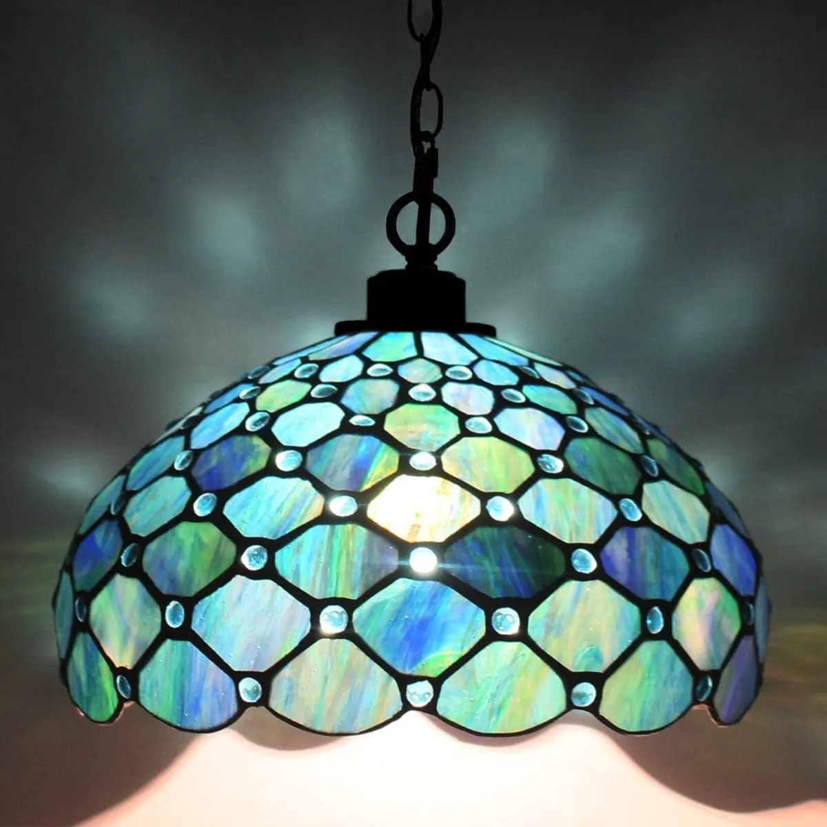 Tiffany Pendant Light Sea Pearl Stained Glass - Image 2