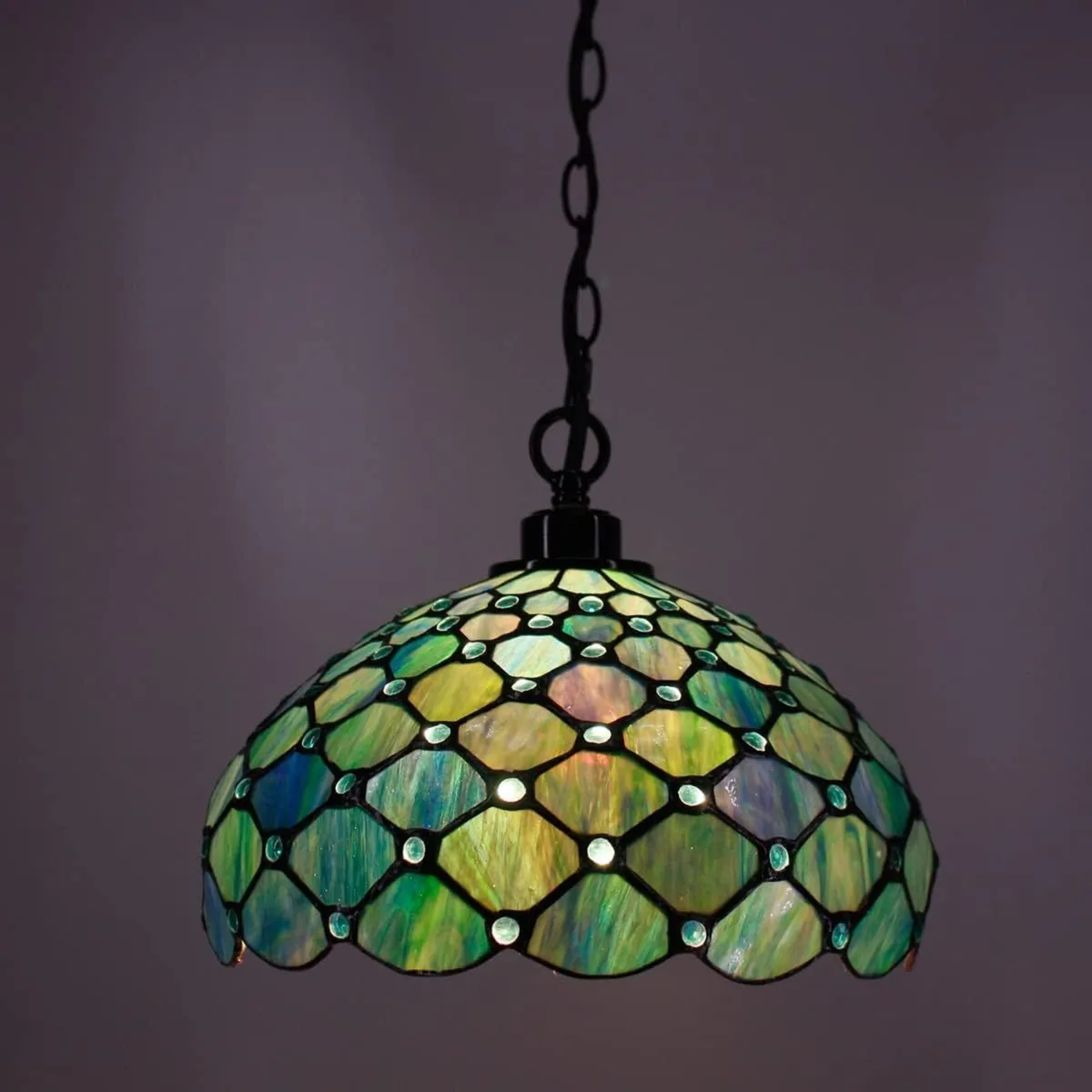 Tiffany Pendant Light Sea Pearl Stained Glass - Image 3