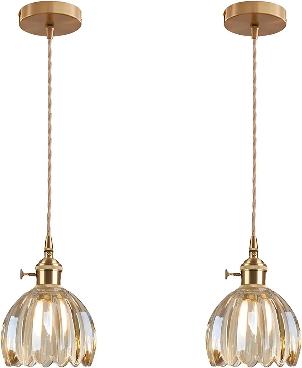 Vintage Glass Pendant Light with E27 Socket - Image 1