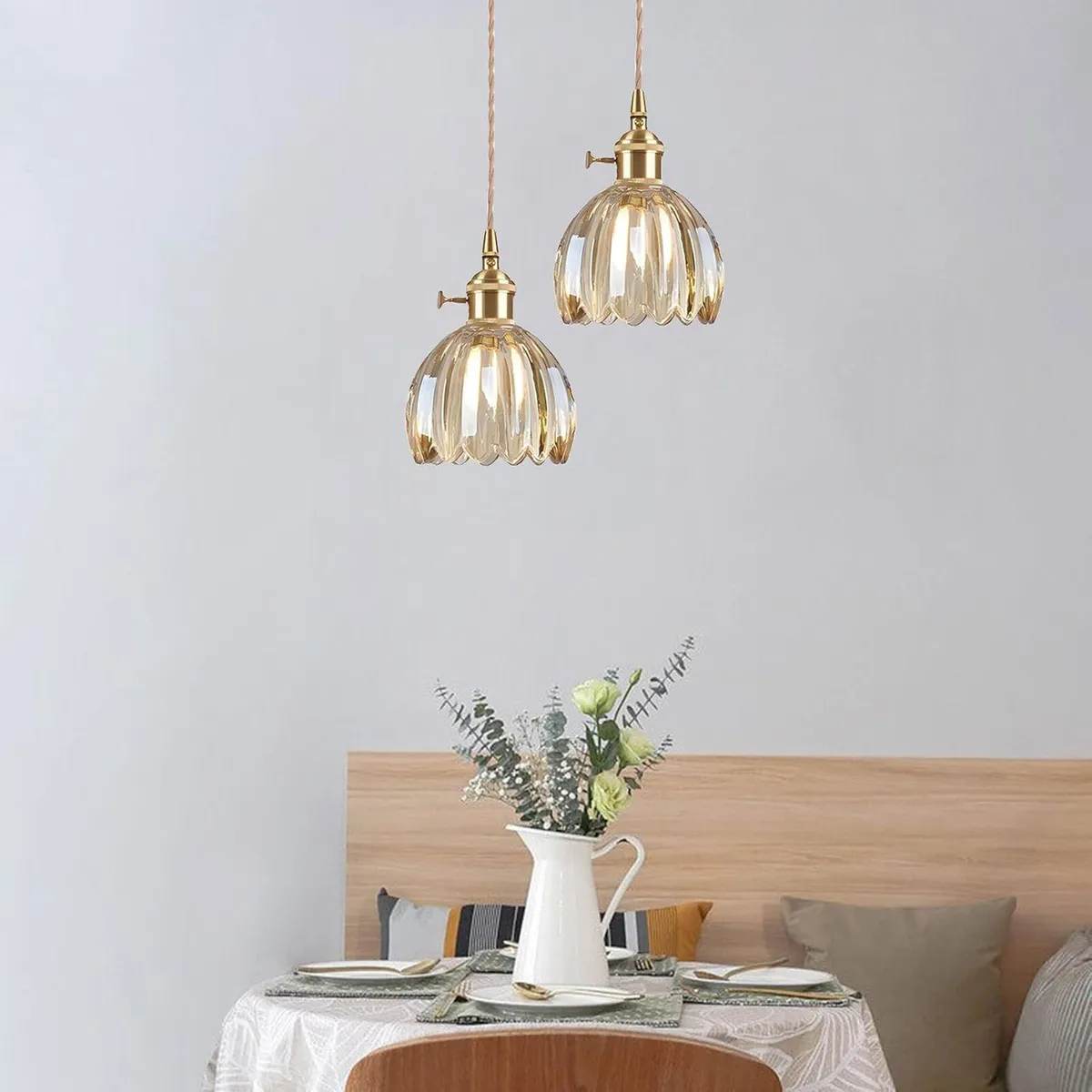 Vintage Glass Pendant Light with E27 Socket - Image 3
