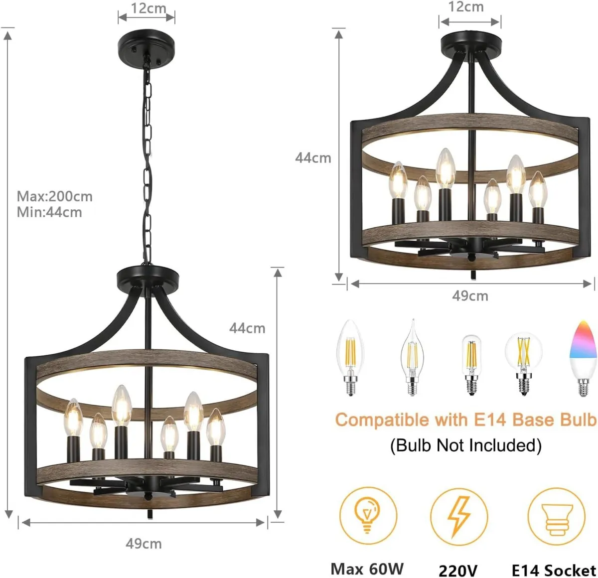 6- Farmhouse Chandelier Rustic Metal Lantern - Image 2