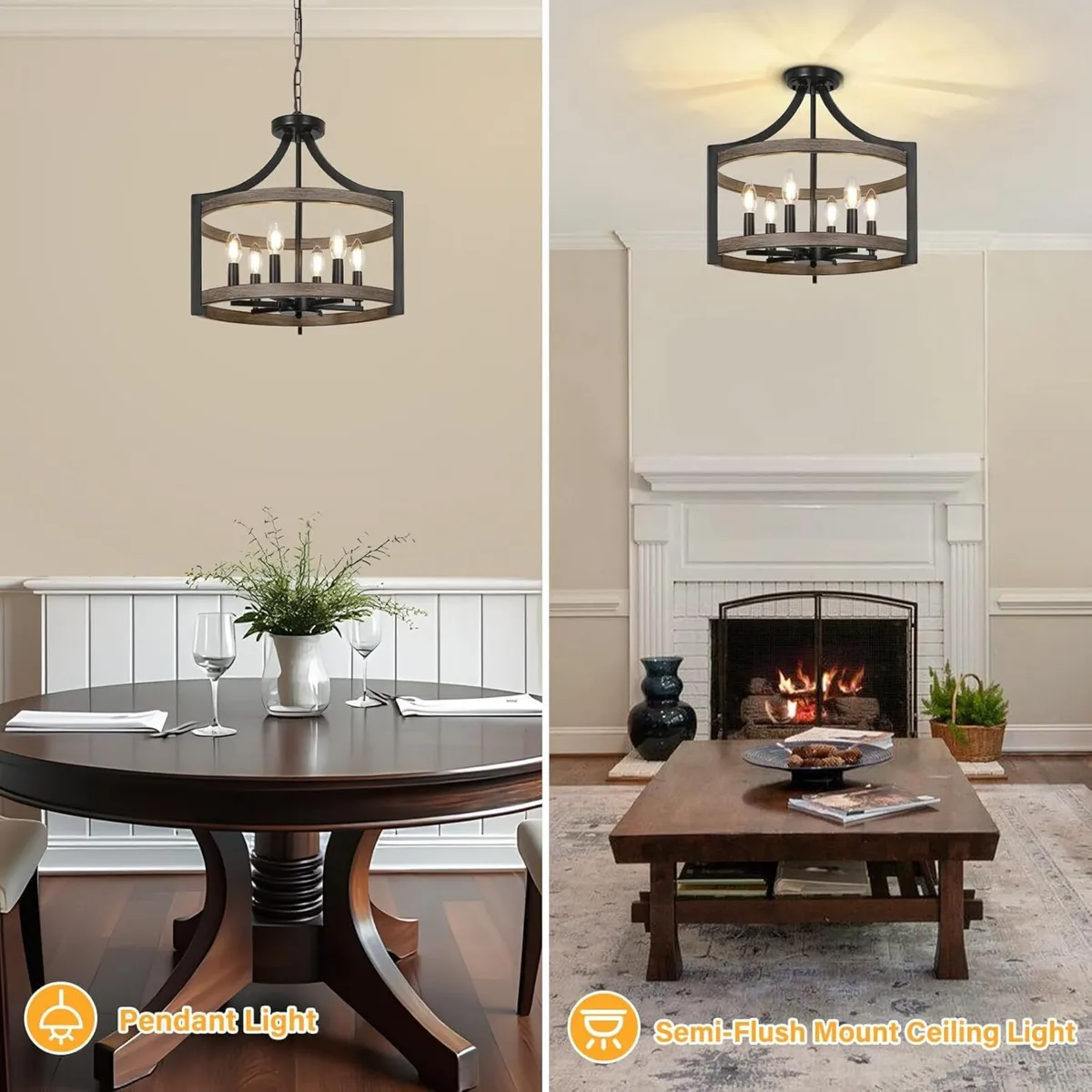 6- Farmhouse Chandelier Rustic Metal Lantern - Image 4