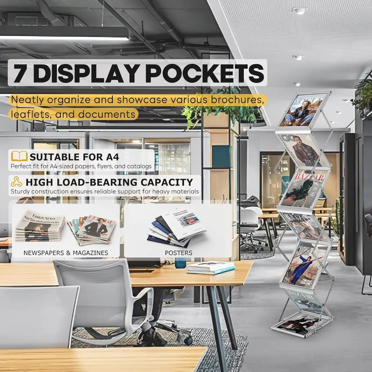 Foldable Aluminium Brochure Stand with 6 Pockets - Image 3