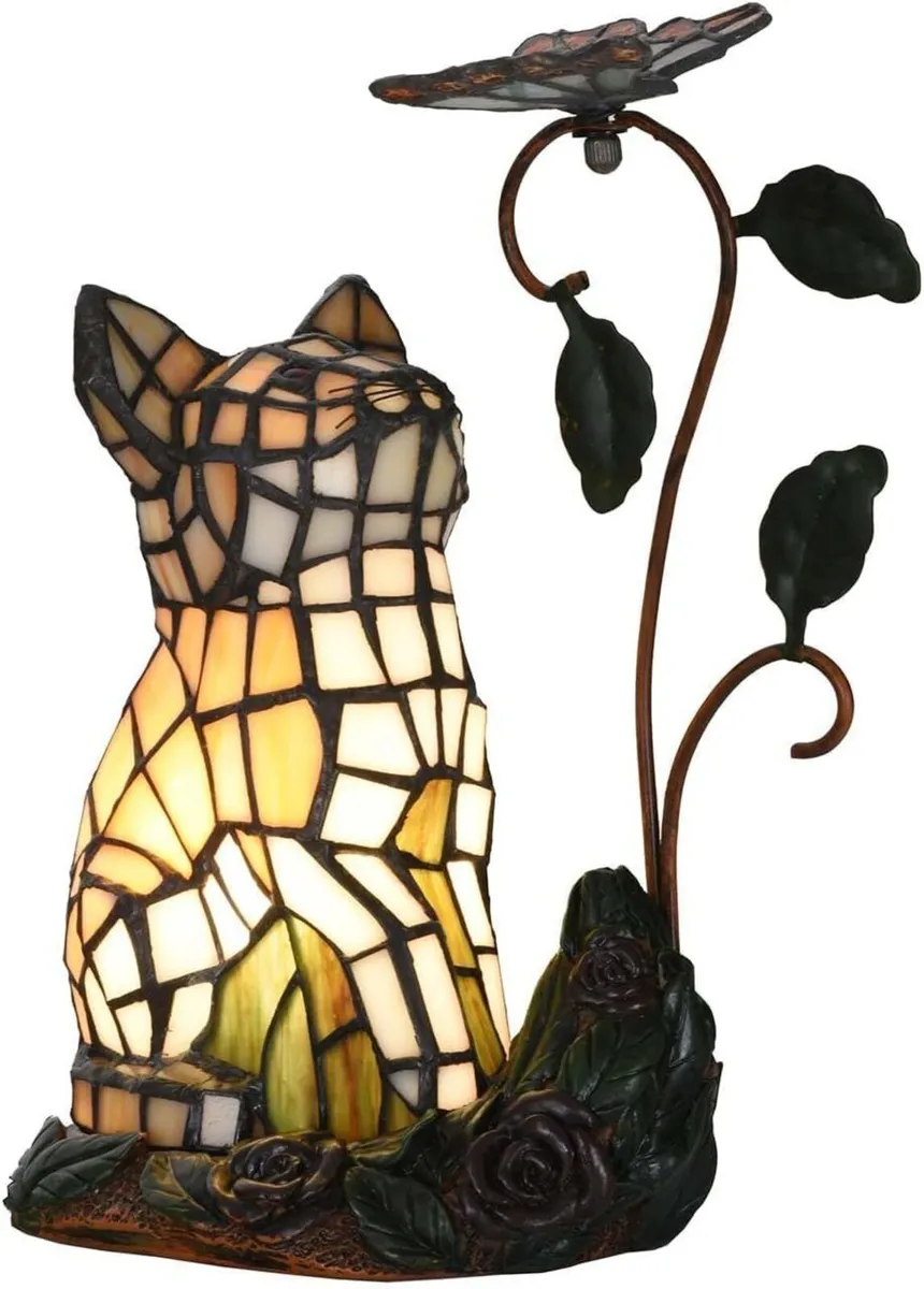 L50891 Tiffany-Style Stained Glass Cat Accent - Image 1
