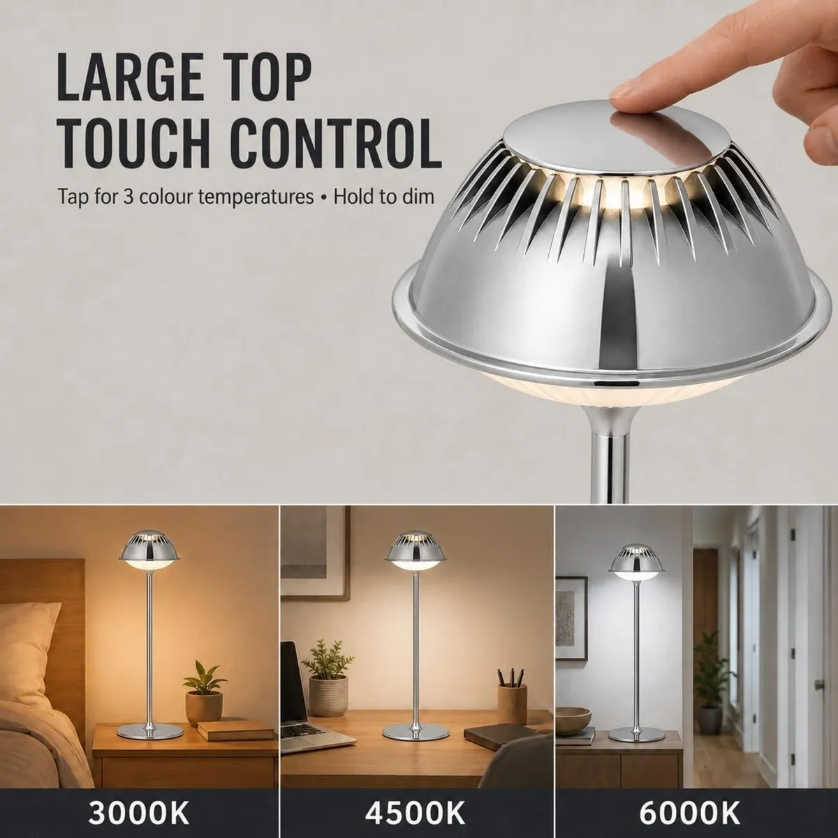 LED Modern Rechargeable Table Lamp Chrome Vioa - Image 2
