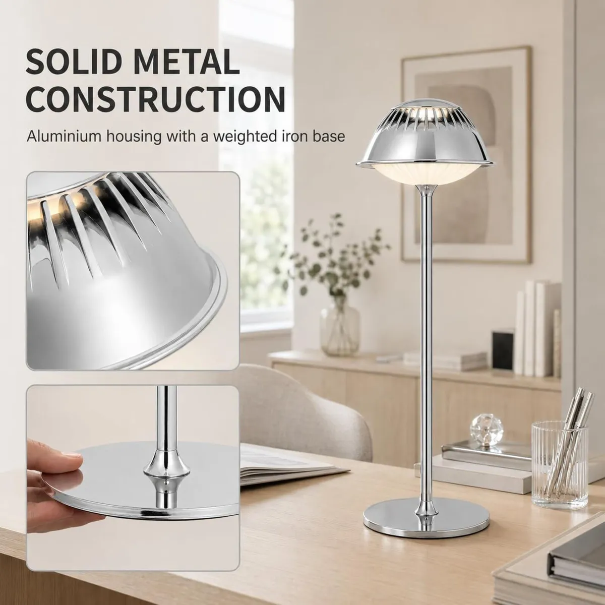 LED Modern Rechargeable Table Lamp Chrome Vioa - Image 4