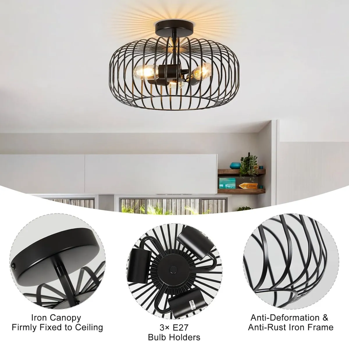 Ceiling Light Fitting 3 Lights 40CM Metal Shade - Image 4
