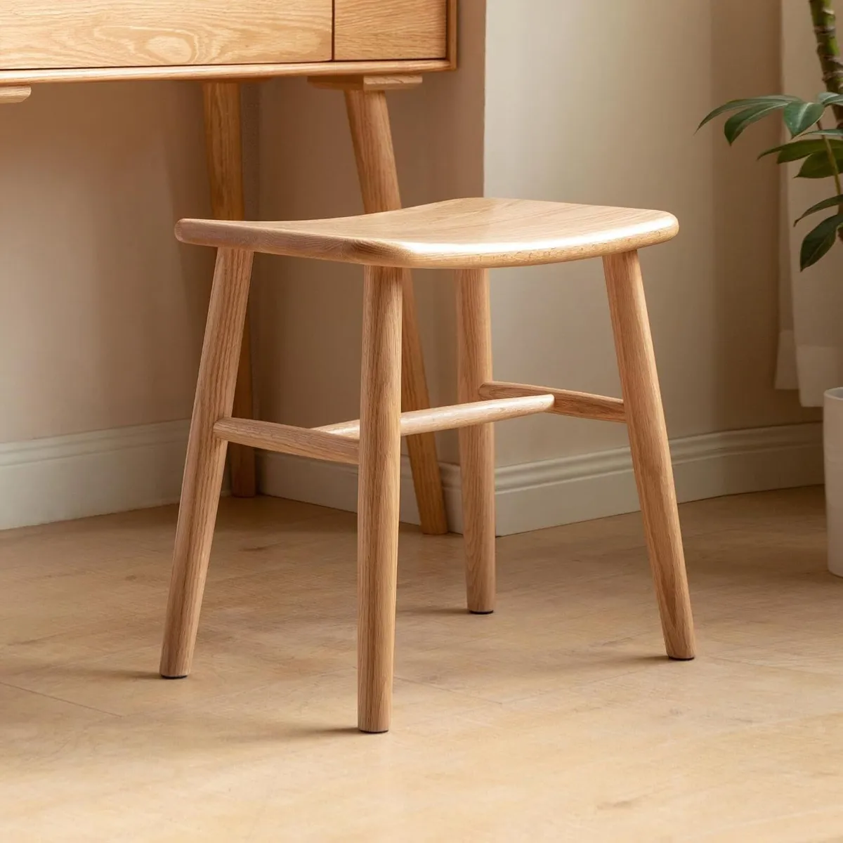 100% Oak Solid Wood Dressing Stool with Curved - Image 1