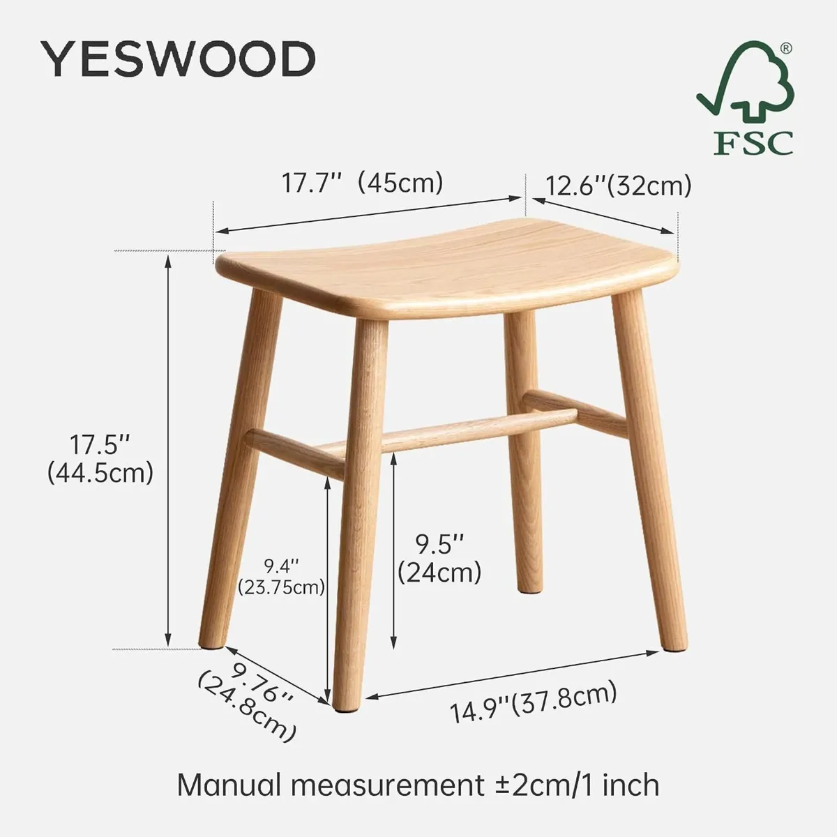 100% Oak Solid Wood Dressing Stool with Curved - Image 2