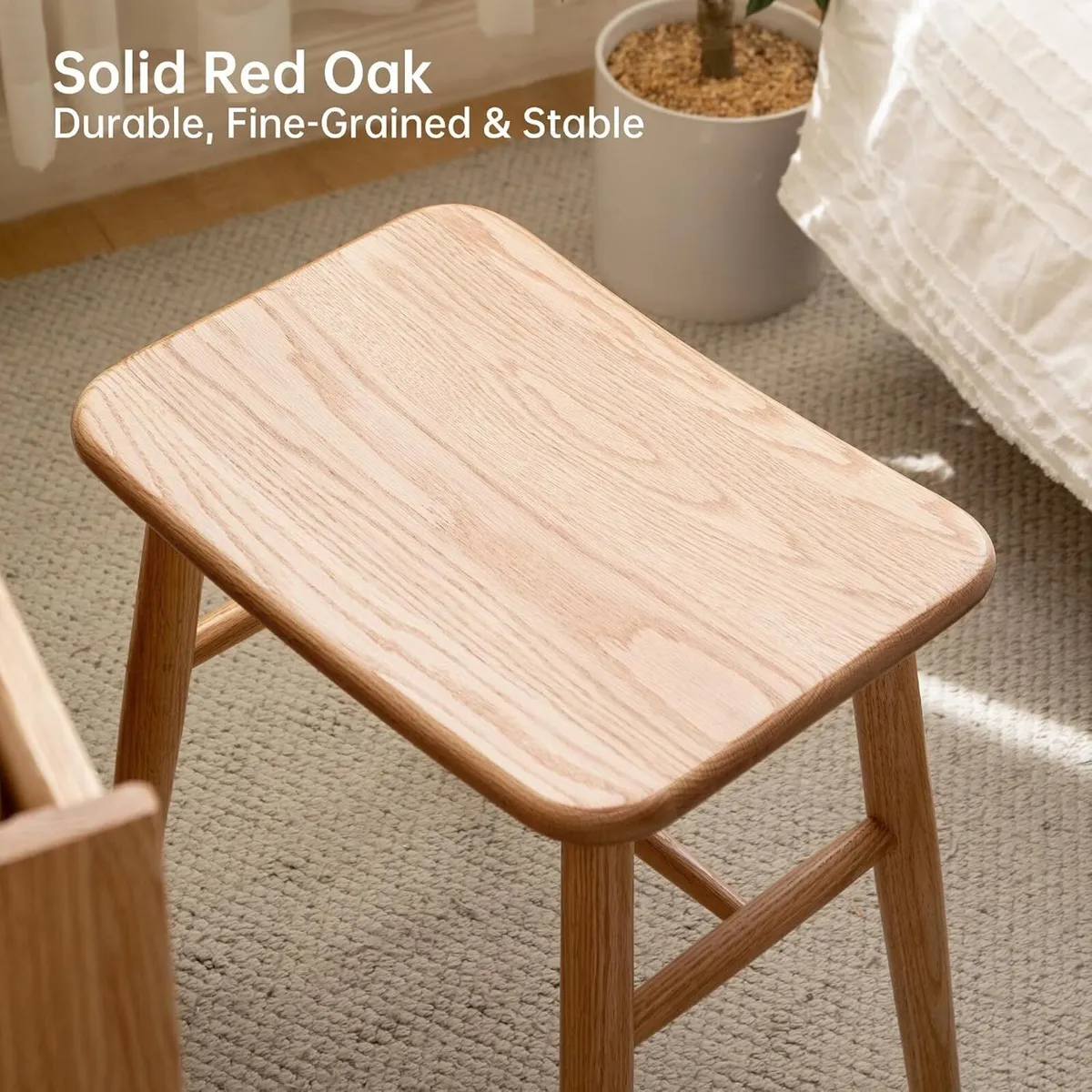 100% Oak Solid Wood Dressing Stool with Curved - Image 4