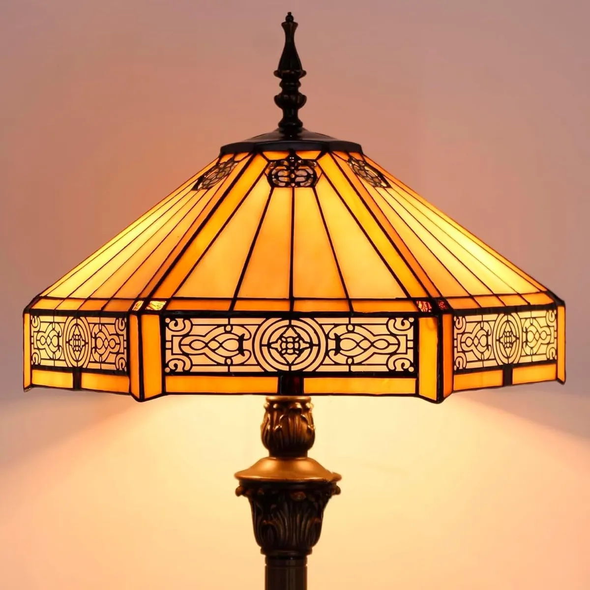 Tiffany Style Floor Lamp Hexagon Stained Glass - Image 1