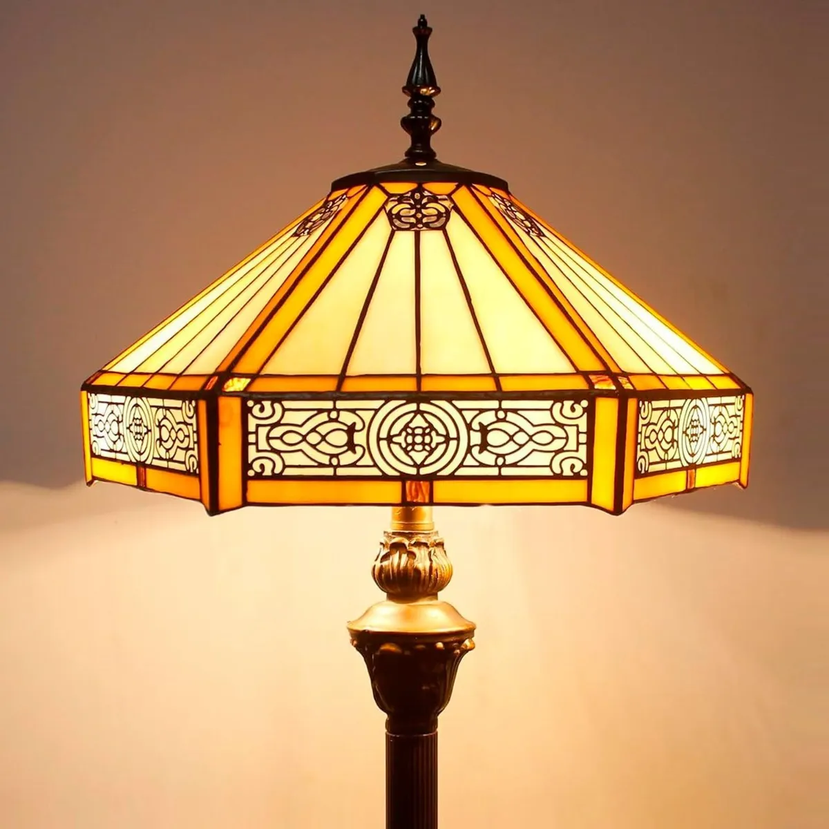 Tiffany Style Floor Lamp Hexagon Stained Glass - Image 2