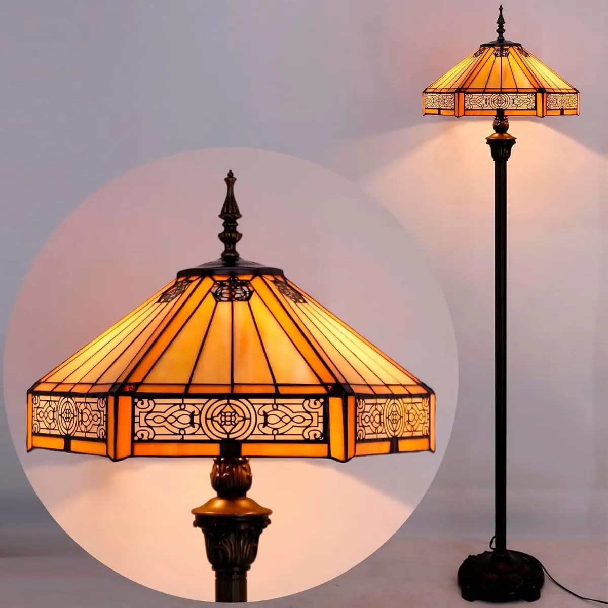 Tiffany Style Floor Lamp Hexagon Stained Glass - Image 4