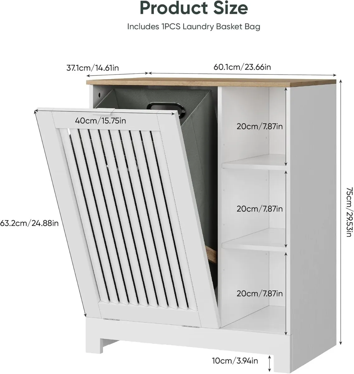 Tilt Out Laundry Hamper Cabinet with Louvered Door - Image 2