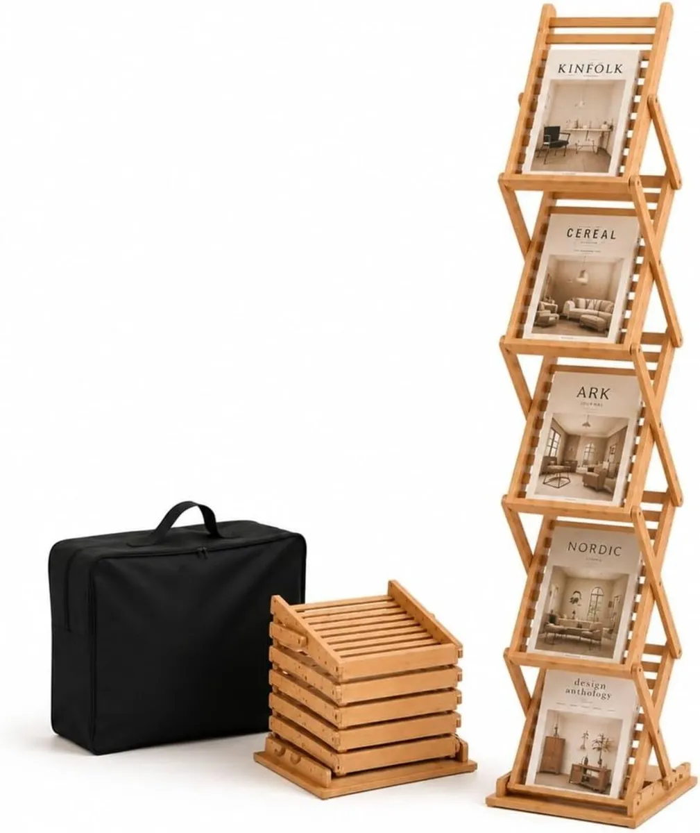 Display Sales Folding Bamboo Brochure Stand A4 - Image 1