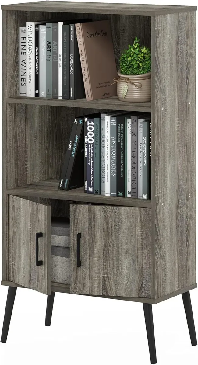 Storage Shelves Cabinet with Doors and Bookshelf - Image 1