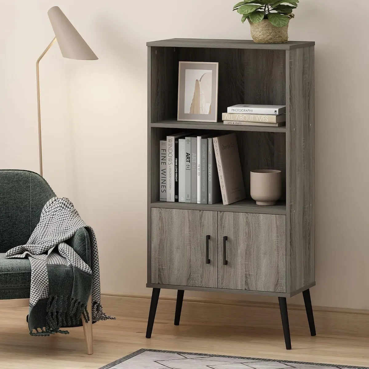 Storage Shelves Cabinet with Doors and Bookshelf - Image 2