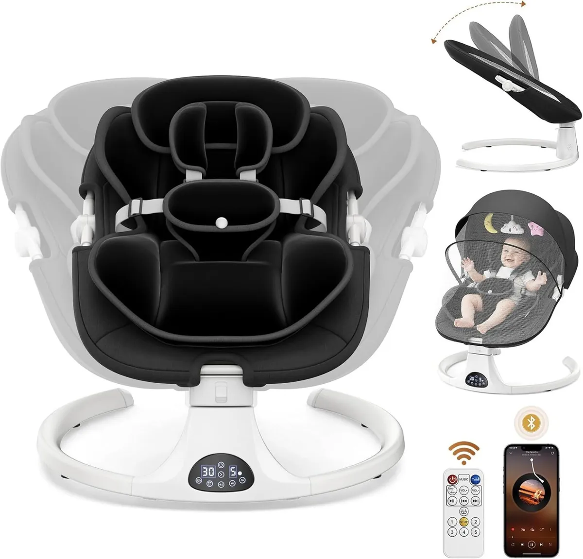 Electric Baby Swing 5-Point Harness 5 Speed - Image 1