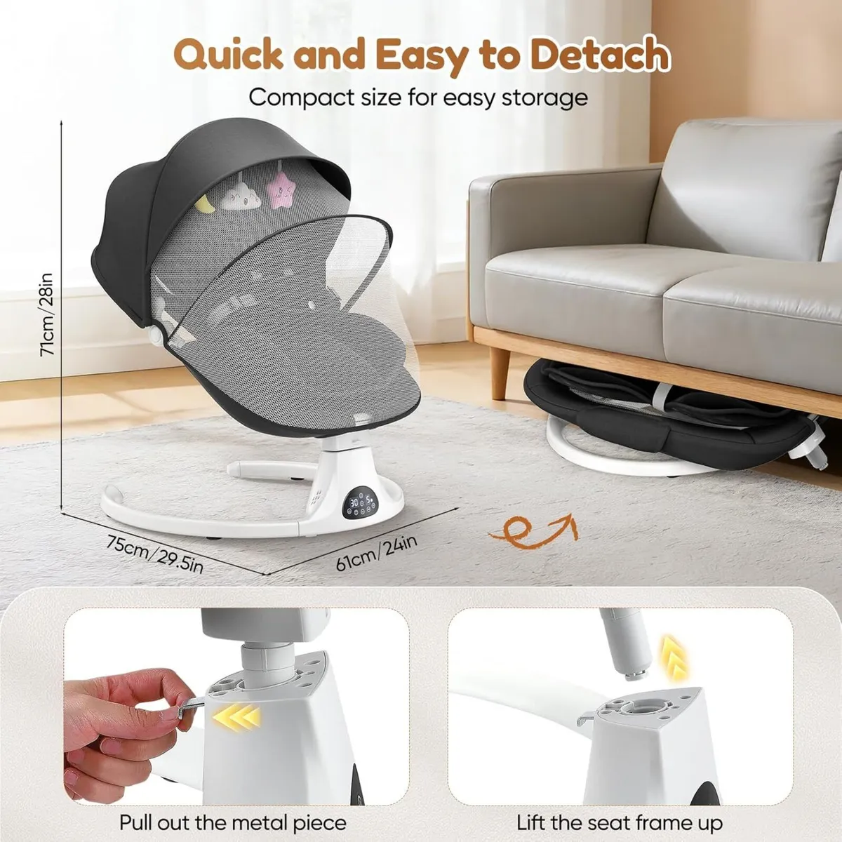 Electric Baby Swing 5-Point Harness 5 Speed - Image 2