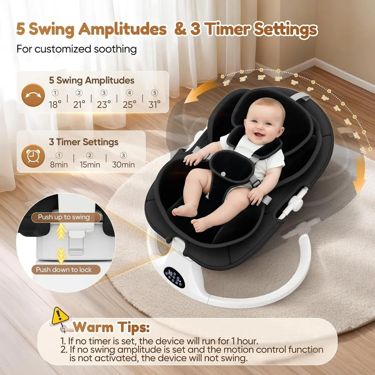 Electric Baby Swing 5-Point Harness 5 Speed - Image 3