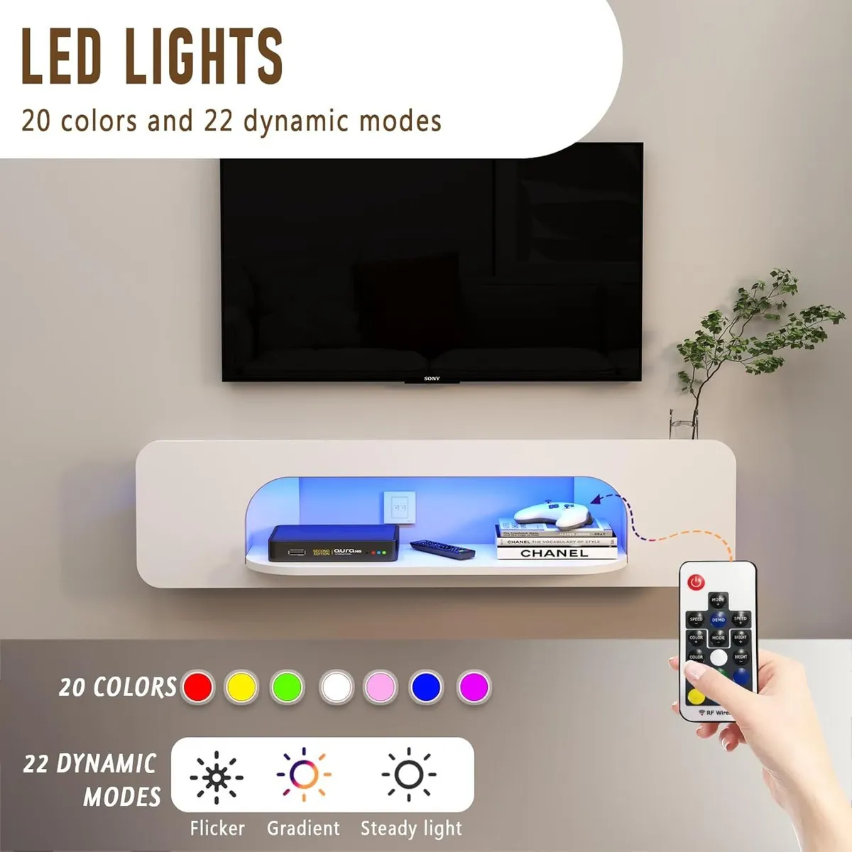 Floating TV Shelf with LED Lights Wall Mounted - Image 4