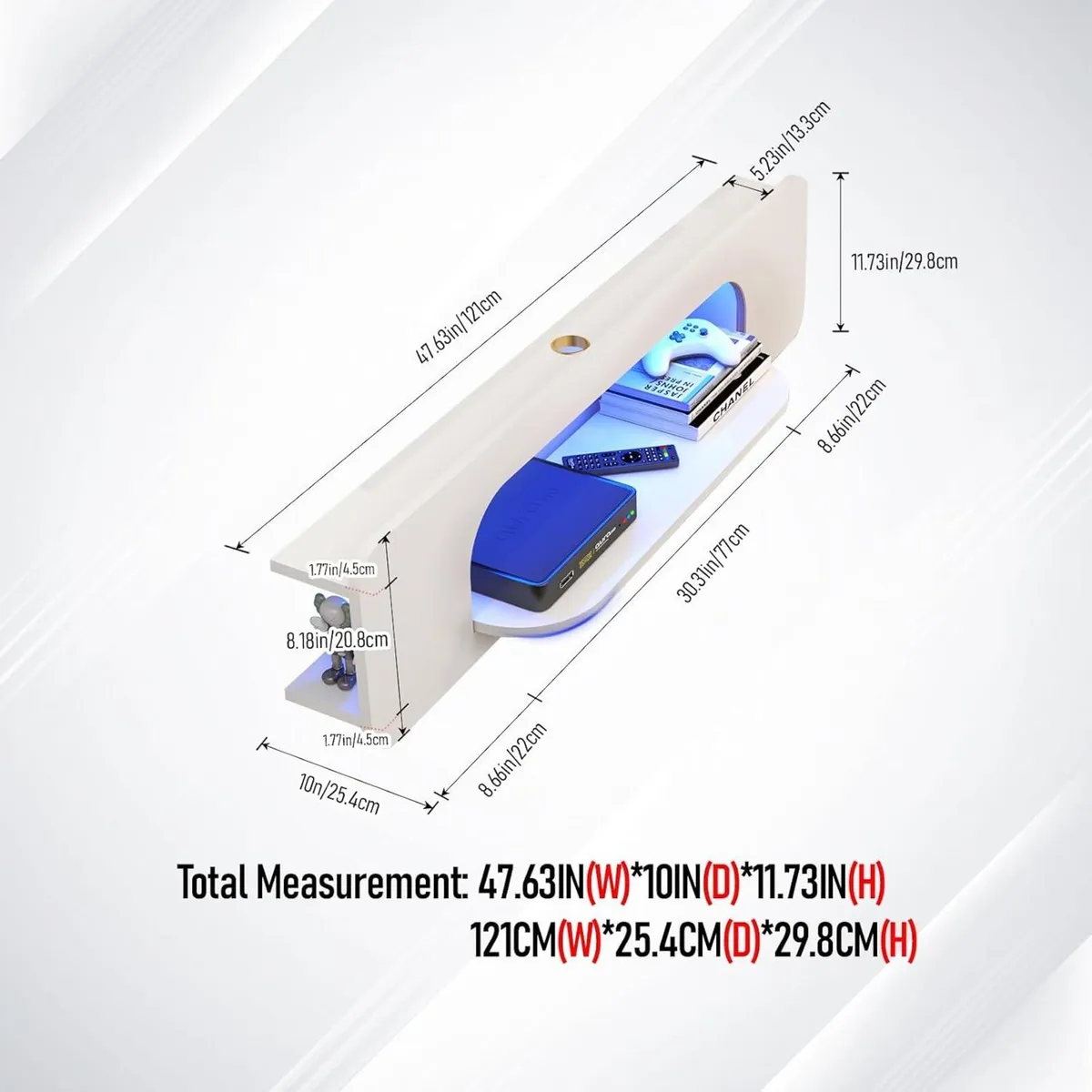 Floating TV Shelf with LED Lights Wall Mounted - Image 2