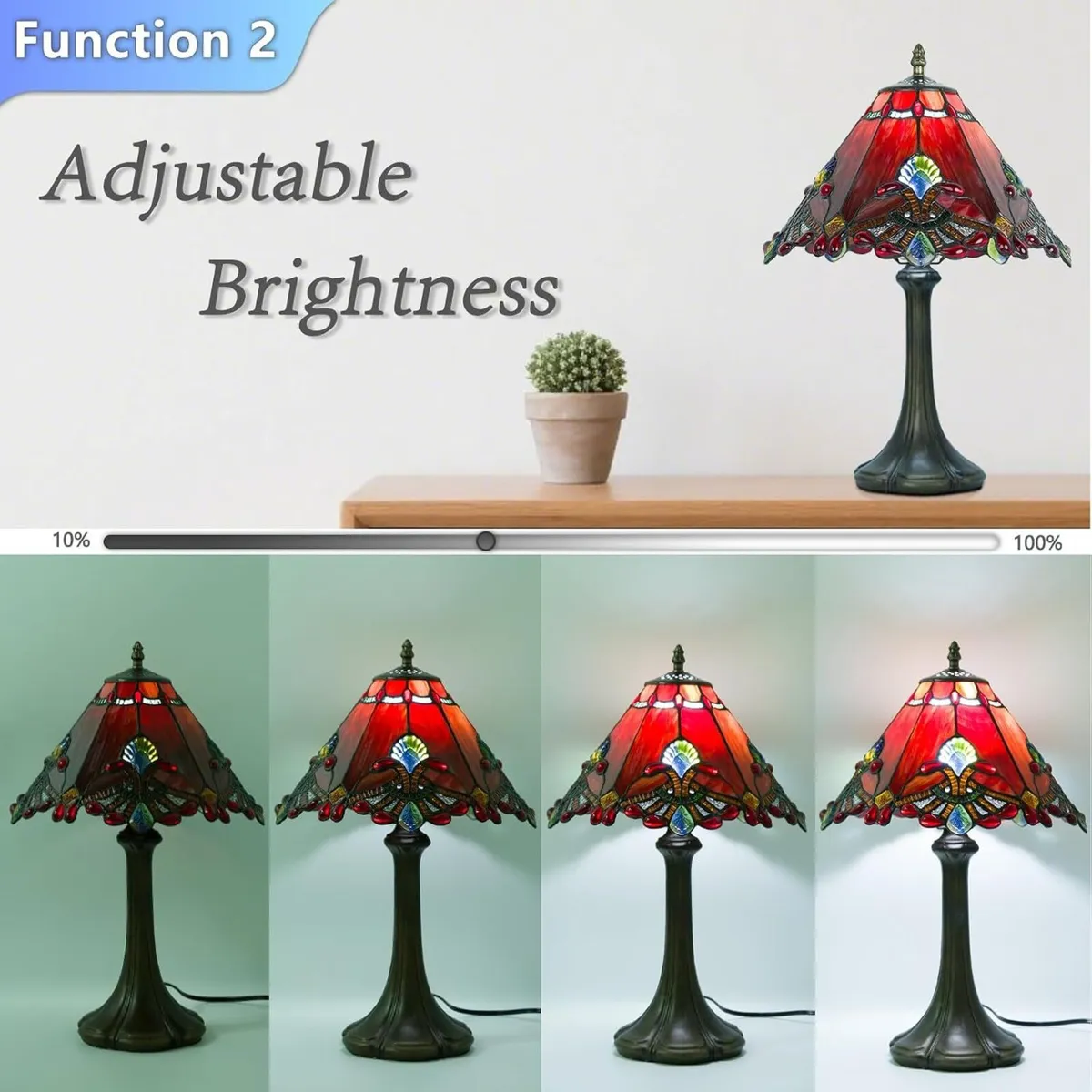 12 Inch Tiffany Table Lamp Baroque Style Stained - Image 3