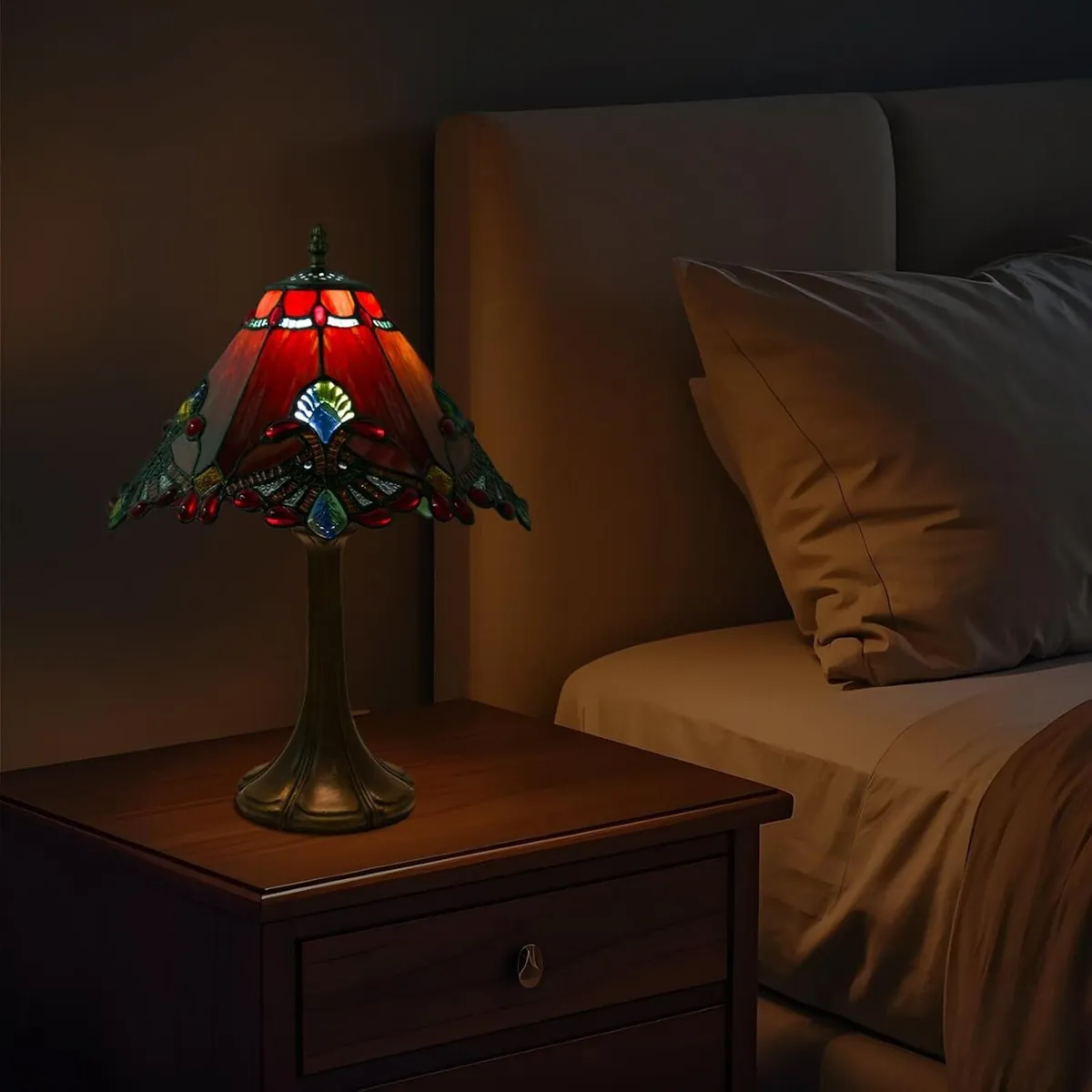 12 Inch Tiffany Table Lamp Baroque Style Stained - Image 4