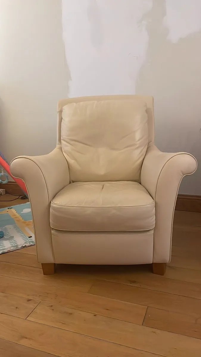 Cream Leather Couch and Arm Chair - Image 2